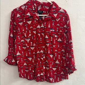 Red Sailboat Print Women's Top